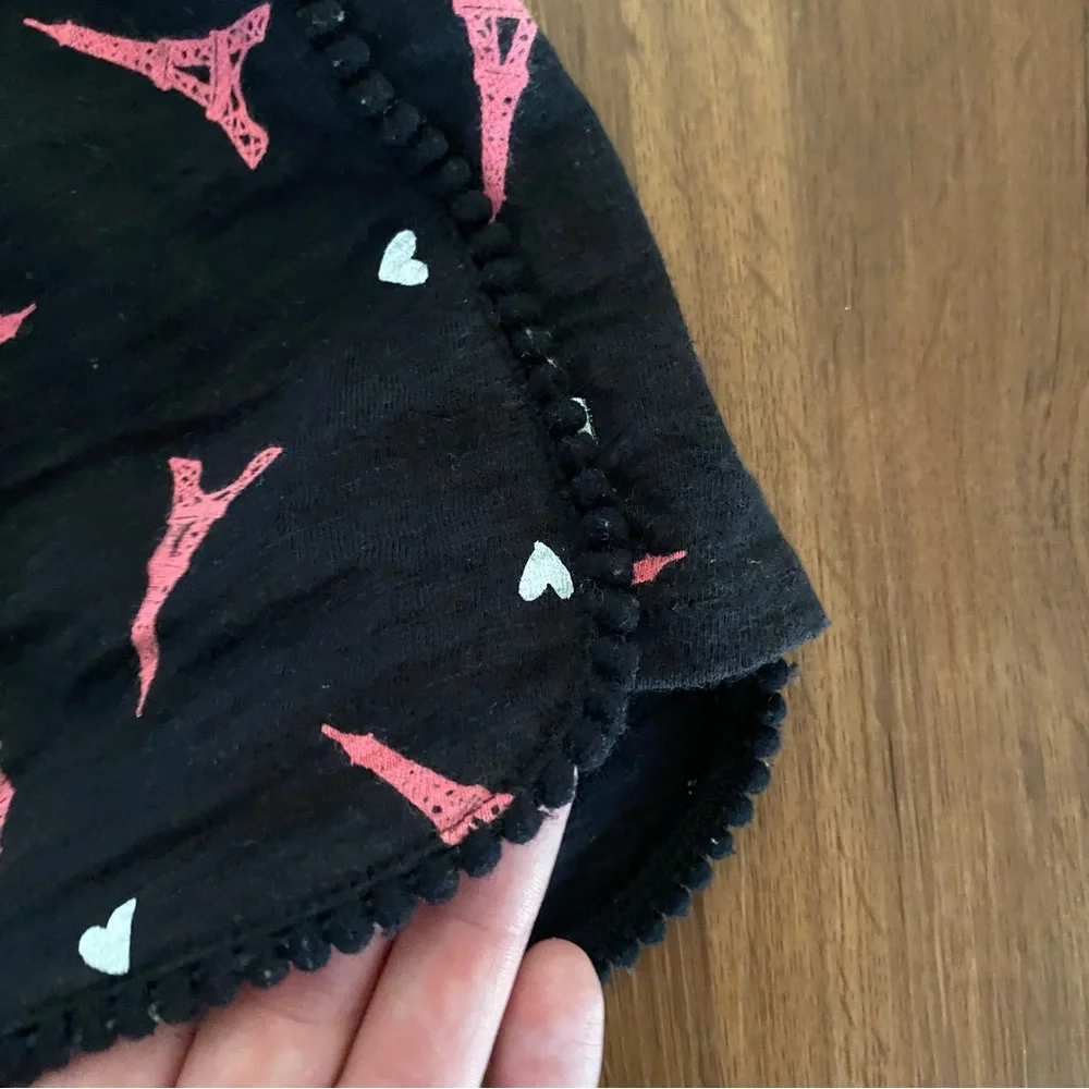 Justice Shorts 100% cotton Eiffel Tower Size 8 black pink Pom trim